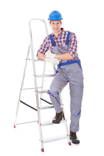 istock Young Male Worker With Ladder 487112696