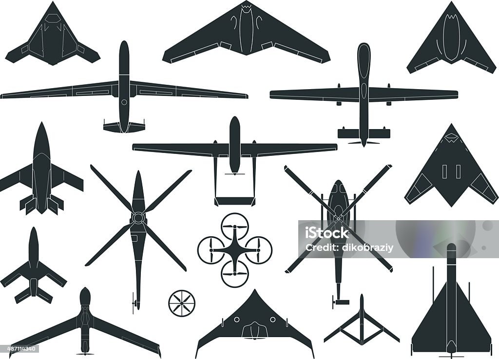 Drones and Quad Copters - illustration Set of Drone Symbols  Drone stock vector