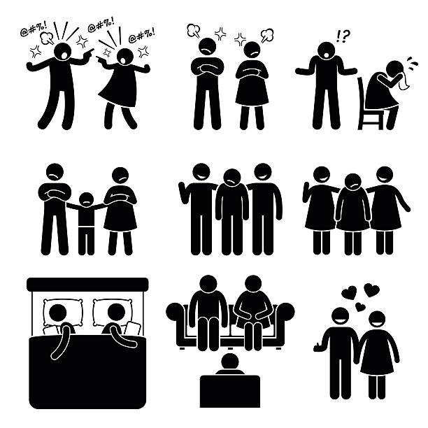 ilustraciones, imágenes clip art, dibujos animados e iconos de stock de el matrimonio problema familiar, de par marido mujer con asesor - fighting