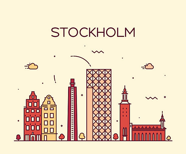sztokholm panoramę ilustracja wektorowa liniowe - silhouette city town stockholm stock illustrations