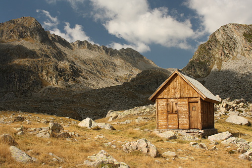 wooden hut in Aran valley, Pyrenees, Spain