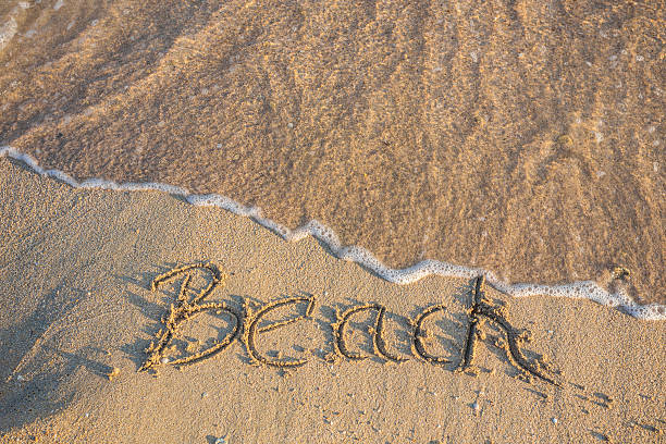 istock word Beach written on the beach 487120999