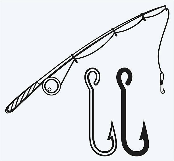 ilustrações, clipart, desenhos animados e ícones de vara de pesca e anzol de pesca - fishing rod fishing fishing reel casting