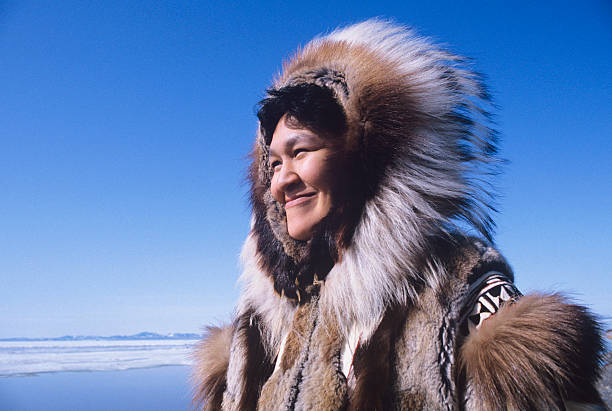 Eskimo Woman In Traditional Clothing stock photo