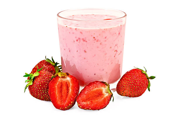 istock Milkshake with whole strawberries and cut 487123393