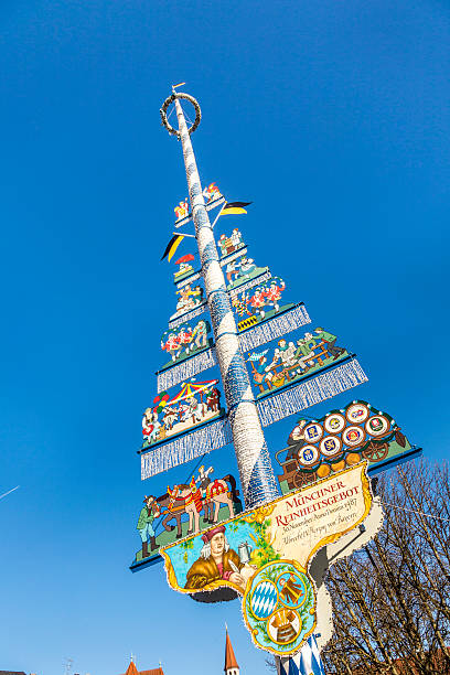 Munich, Germany, Bavarian Maypole on Viktualienmarkt