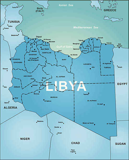 Libya map vector map of Libya and the bordering countries libya map stock illustrations