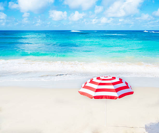 istock Beach umbrella by the ocean 487125237