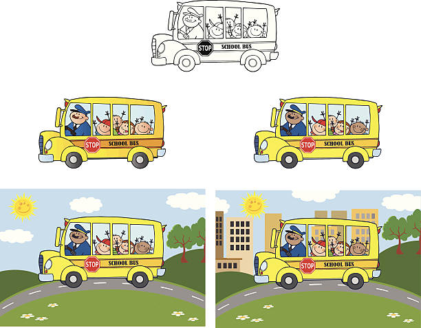 illustrations, cliparts, dessins animés et icônes de collection de bus scolaire - 1 - backgrounds black black background gradient