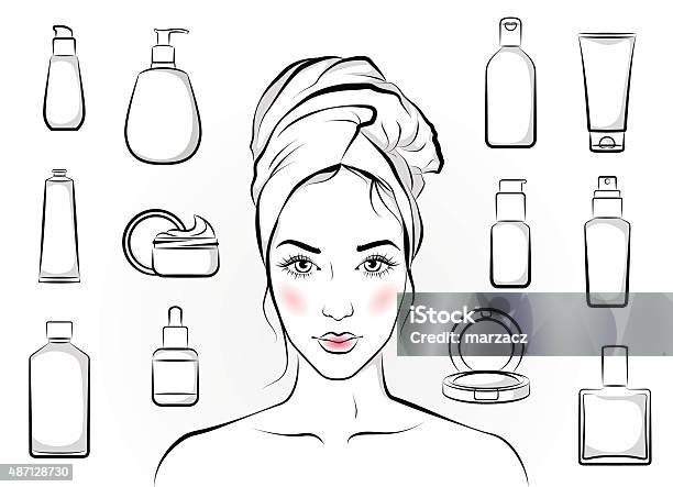 Girl And Cosmetics Stock Illustration - Download Image Now - Women, Illustration, Skin Care