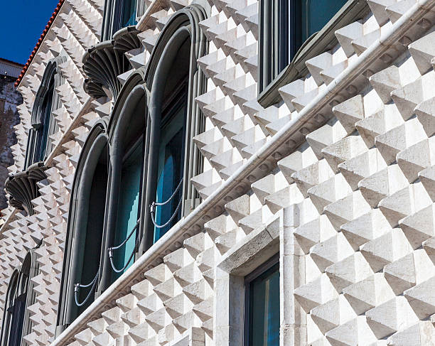 The Casa dos Bicos (House of the Spikes was built in the 16th century in the Alfama neighborhood of Lisbon, near the waterfront. The distinctive facade was destroyed in the earthquake of 1755 and subsequently restored