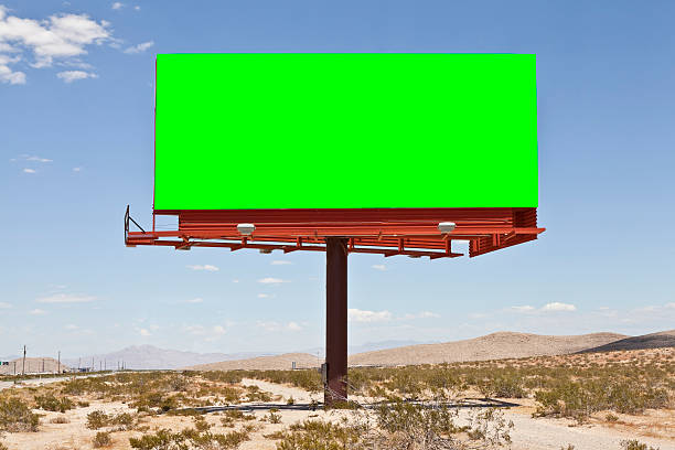 istock Blank Desert Billboard with Chroma Key Green 487136780