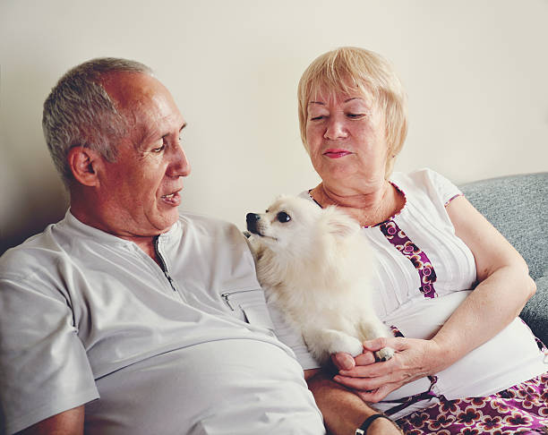 istock mature man and woman 60-65 years old sitting on sofa 487138082