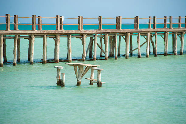 istock Wooden jetty on a tropical island beach 487143080