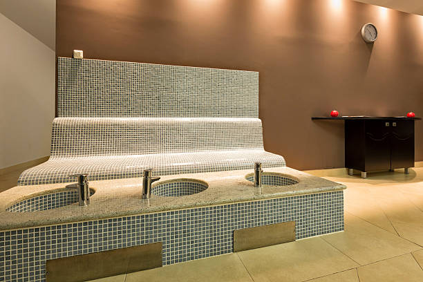 istock Heated bench and foot basins in spa center 487144538