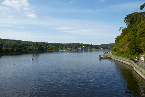 Essen, Germany - July 31, 2015: The Lake Baldeney (Baldeneysee) taken from the dam at Essen-Werden (Germany; Northrhine Westphalia) taken on July 31, 2015.