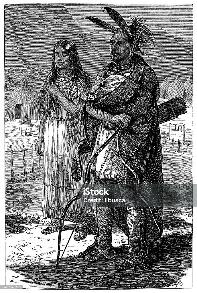 People and traditions of the World: Pawnee Indians 19th Century Style stock illustration
