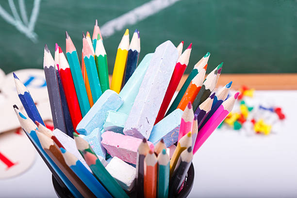 istock Colorful stationary at school class 487152036