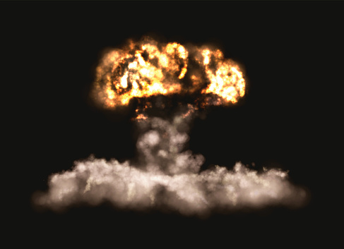 Vector illustration of an explosion on a black background. Big bomb explosion.