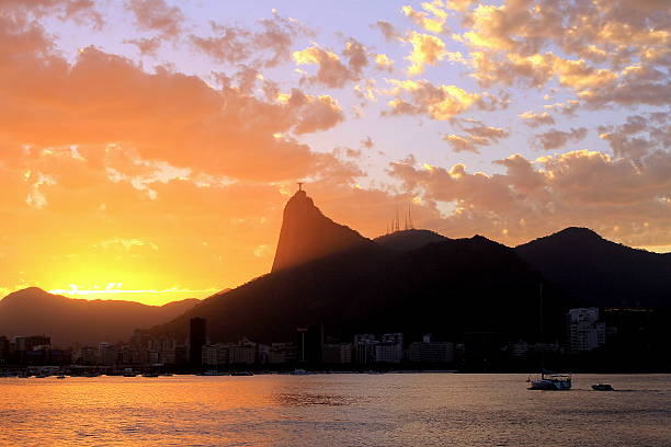 Sunset in Christ the redeemer stock photo