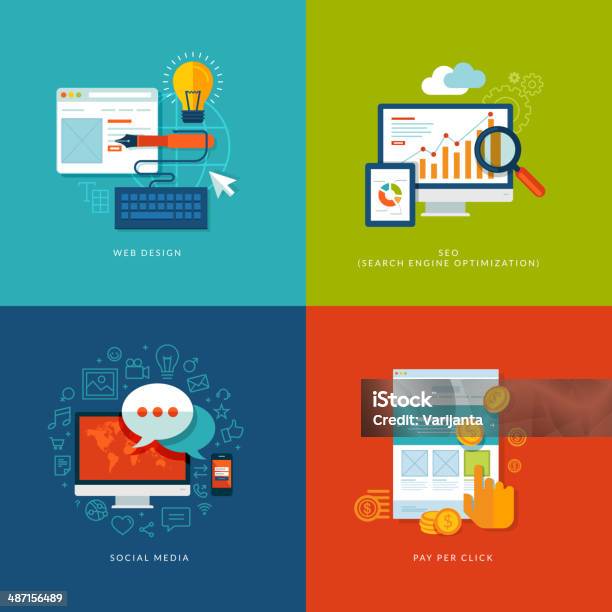 Set Design E Marketing Di Piatti Concetto Di Design Icone Per Il Web - Immagini vettoriali stock e altre immagini di Computer