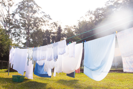 Cloths are hanging on clothesline