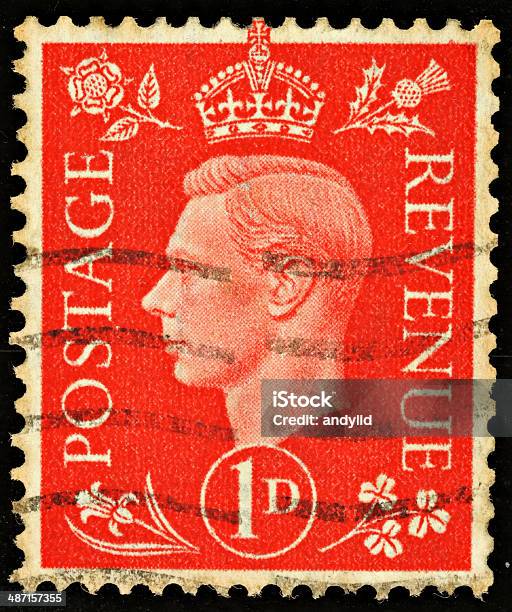 British King George Vi Postage Stamp Stock Photo - Download Image Now - Black Background, British Culture, Communication