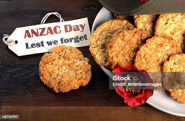 Australian Army Slouch Hat And Traditional Anzac Biscuits Stock Photo - Download Image Now