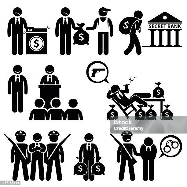 Dirty Money Laundering By Politician Pictogram Stock Illustration - Download Image Now - Stick Figure, Criminal, Government