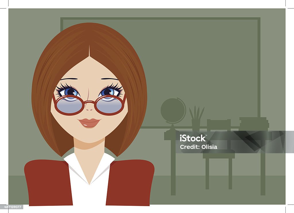 teacher with glasses The vector image of the teacher in the classroom. The different graphics are all on separate layers so they can easily be moved or edited individually. Day stock vector