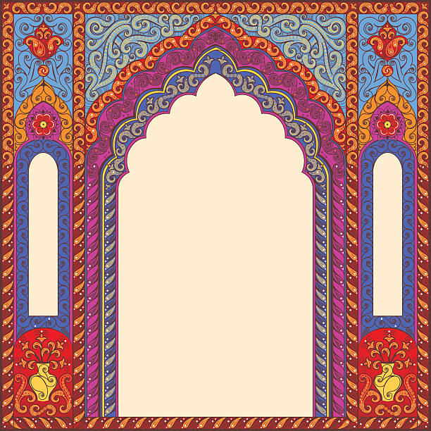 ilustraciones, imágenes clip art, dibujos animados e iconos de stock de oriental fondo decorado con diseño de arco. - palace