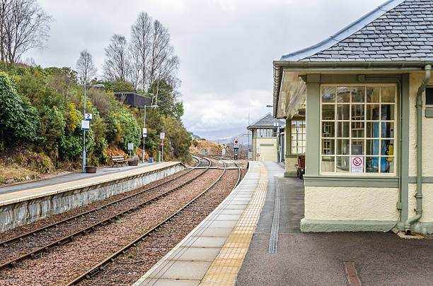 istock Small Rural Train Station and Cloudy Sky 487163342