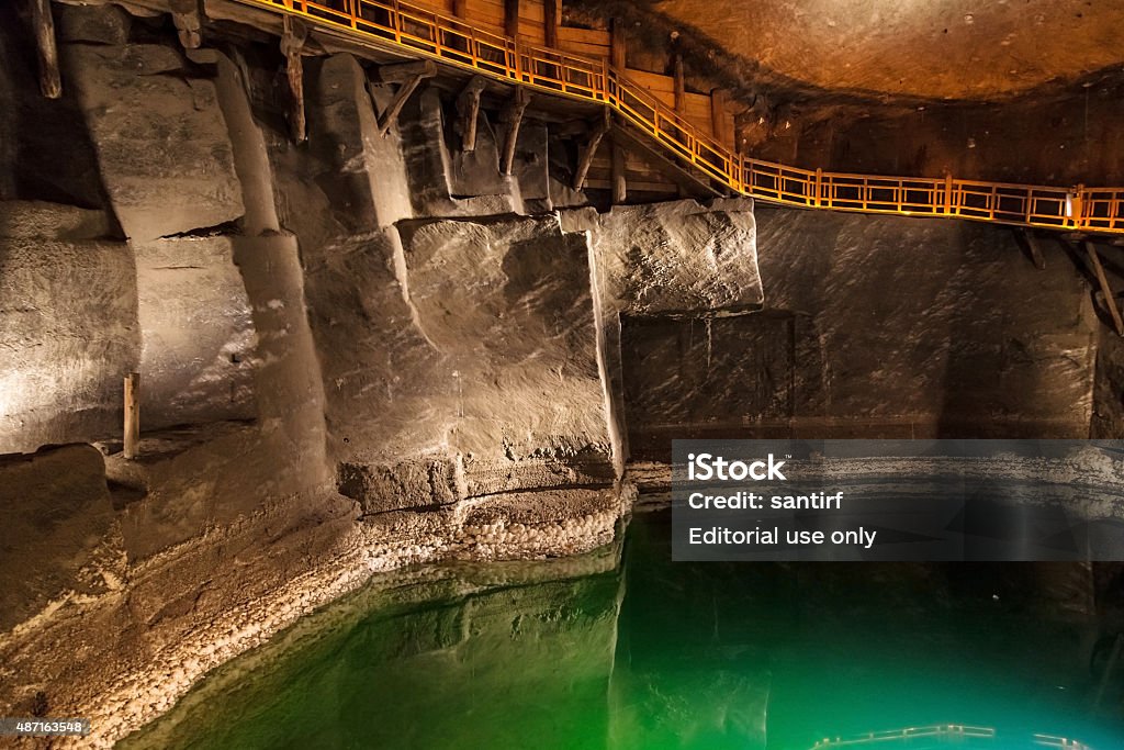 Underground lake in Wieliczka Wieliczka, Poland - August 13, 2015: Underground lake in the Wieliczka salt mine, Poland. Salt Mine Stock Photo