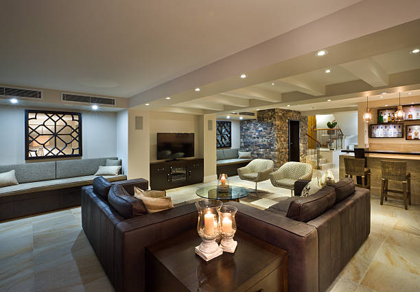istock Modern living room with a bar 487166208