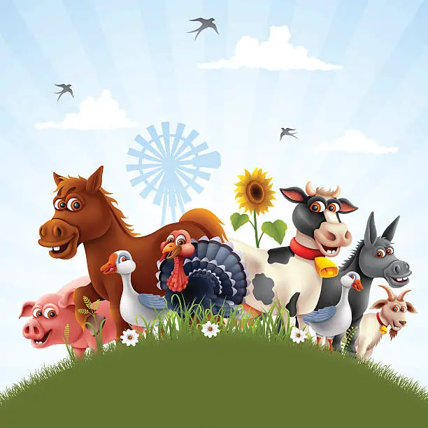 Vector illustration of Farm Animals Family