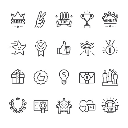 Winning, Success and Achievement vector icon set.