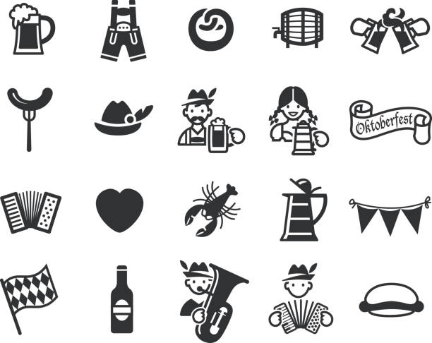 Beer Fest festival icons set. Beer Fest beer festival, 20 icons set. Lederhosen stock illustrations