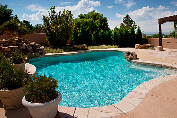 istock Summer back Yard Patio with Swimming Pool 487166994
