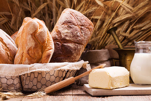 istock Composition of fresh bread, cereals and grains. 487167160