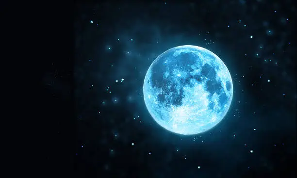 Photo of White full moon atmosphere with star at dark night