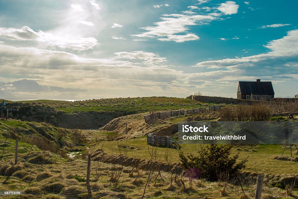 House in Arnarstapi, Iceland In the morning light at the western coast of Iceland in Arnarstapi stood this lonely house. 2015 Stock Photo