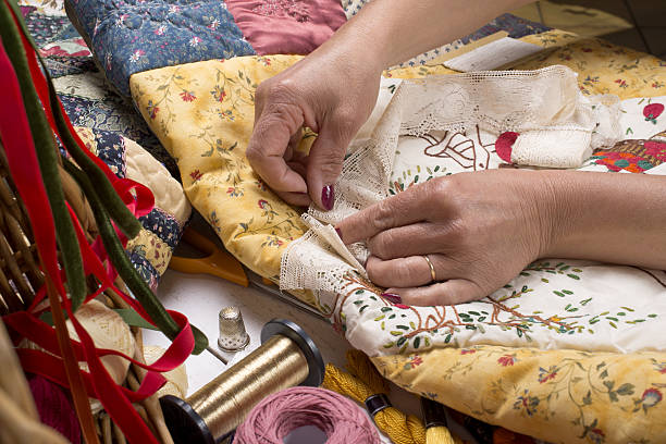 istock Quilting equipment and fabrics. 487173413