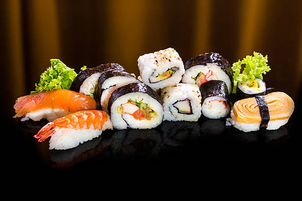 istock Sushi collection, isolated on black background. 487174605