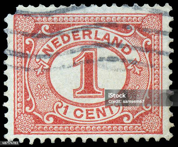 Netherlands Stamp Numeral 1 Cent Stock Photo - Download Image Now - Amsterdam, Mail, Postage Stamp
