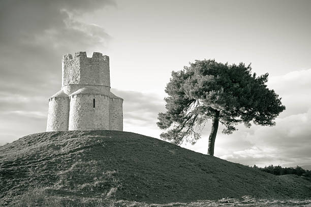 Dalmatian stone church on the hill, near town of Nin, Croatia