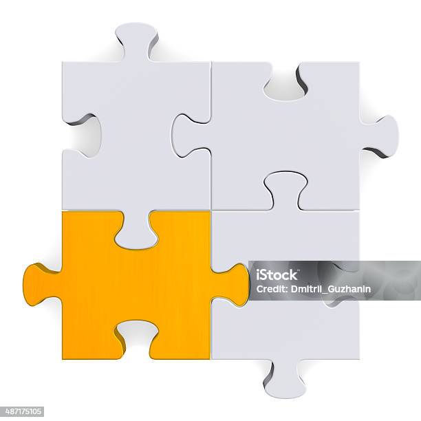 3d Puzzle With One Golden Piece On White Stock Photo - Download Image Now - Absence, Abstract, Attached