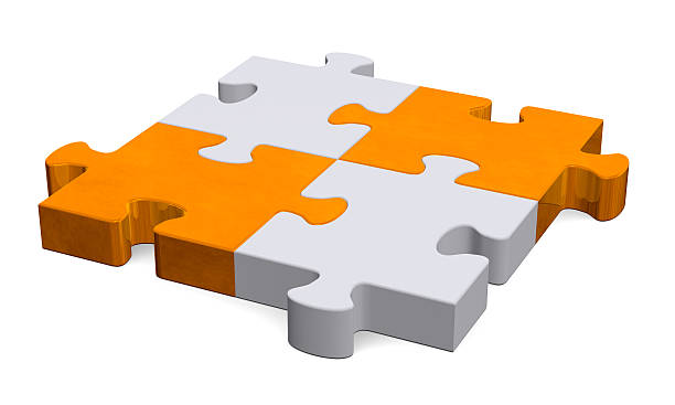 3 d puzzle grigio arancio con diagonale, prospettiva - lost occupation working orange foto e immagini stock