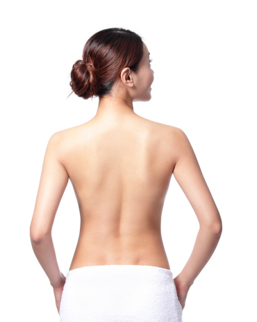 beautiful woman back view, isolated on white background, asian