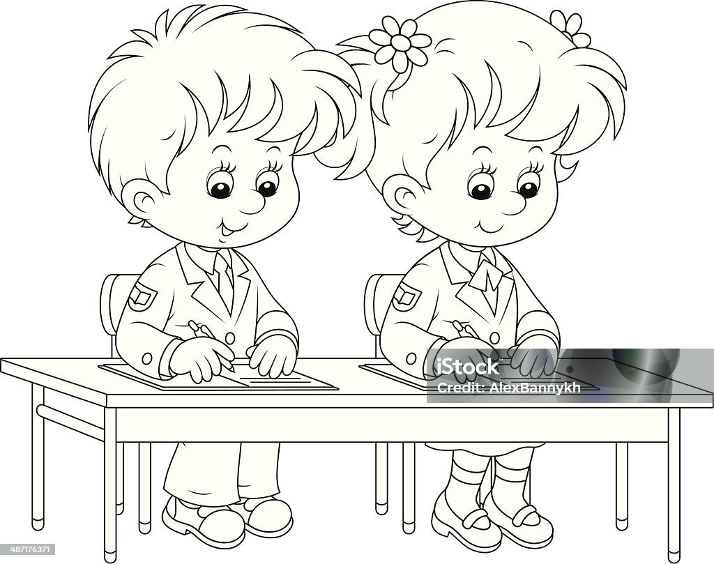 Schoolchildren writing Schoolgirl and schoolboy write in their exercise books Back to School stock vector