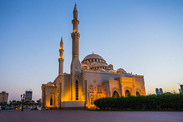 istock Al Noor Mosque in Sharjah at night 487176733